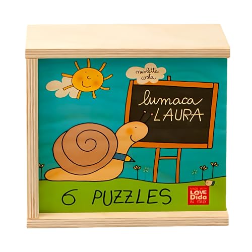 Dida - Holzpuzzle 3 große Teile für Kinder 1/2/3 Jahre oder älter - Schnecke Laura - 6 Puzzles mit 3 großen Fliesen - Montessori Lernspiele für Kinder. Entworfen von Nicoletta Costa. von Dida
