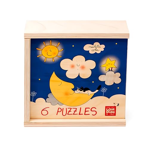 Dida - Holzpuzzle 3 große Teile für Kinder 1/2/3 Jahre oder älter - Wolke Olga - 6 Puzzles mit 3 großen Fliesen - Montessori Lernspiele für Kinder. Entworfen von Nicoletta Costa. von Dida