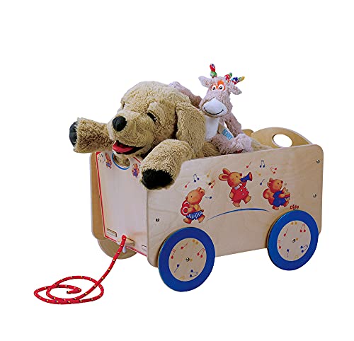 Dida - Holzwagen mit Rädern für Gegenstände und Kinderspielzeug. Dekoration: musizierende Tiere. von Dida
