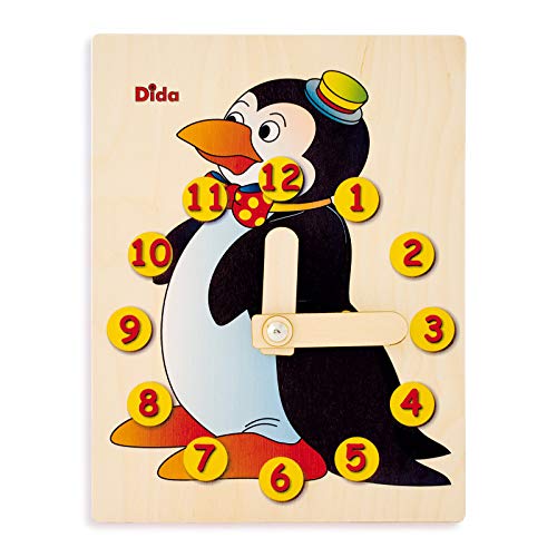 Dida - Lernuhr Für Kinder - Pinguin - Spielerisch Die Uhrzeit Lernen, Eine Kinderlernuhr Aus Holz Für Den Kindergarten, Die Vorschule Und Zu Hause von Dida