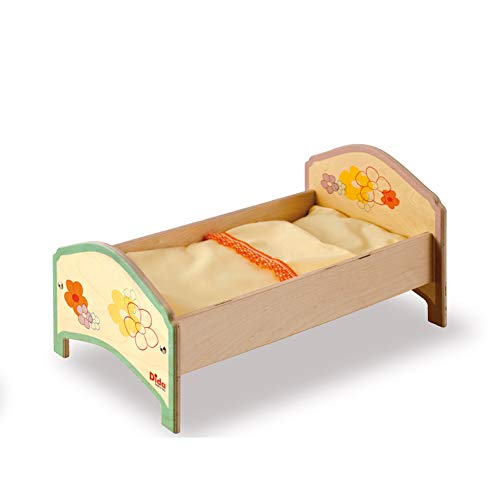 Dida - Puppenbett mit Matratze und Kopfkissen + Bettlaken für Puppen bis 35 cm Grösse - Dekoration: Blumen von Dida