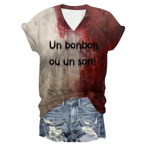 Didadihu Gruselig Horror Kostüm Damen T-Shirt Problem Gelöst Frauen Shirt Mit Blutig Bedruckte für Halloween,02 C,XL von Didadihu
