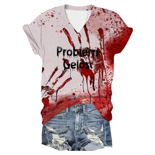 Didadihu Gruselig Horror Kostüm Damen T-Shirt Problem Gelöst Frauen Shirt Mit Blutig Bedruckte für Halloween,03 A,5XL Didadihu Gruselig Horror Kostüm Damen T-Shirt Problem Gelöst Frauen Shirt Mit Blutig Bedruckte für Halloween,03 A,5XL von Didadihu