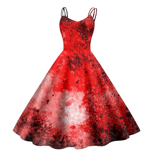 Didadihu Kostüm Halloween Damen - Gruselig Zombie Horror Braut Kostüm Kleid Mit Blutiges Aufdruck Halloween Costume Damen,Rot,L von Didadihu