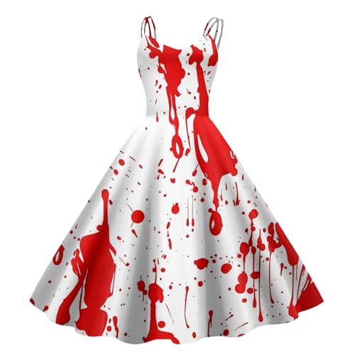 Didadihu Kostüm Halloween Damen - Gruselig Zombie Horror Braut Kostüm Kleid Mit Blutiges Aufdruck Halloween Costume Damen,Weiß,M von Didadihu