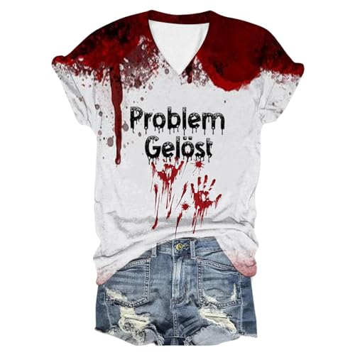 Gruselig Horror Kostüm Damen T-Shirt Problem Gelöst Frauen Shirt Mit Blutig Bedruckte für Halloween,03 H,5XL Gruselig Horror Kostüm Damen T-Shirt Problem Gelöst Frauen Shirt Mit Blutig Bedruckte für Halloween,03 H,5XL von Didadihu
