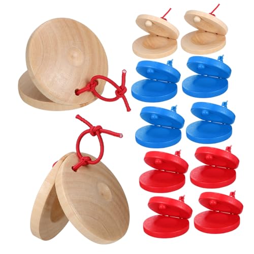 Didiseaon 12 Stück Teiliges Holz Kastagnetten für Musikalische Früherziehung Finger Percussion Instrumente in Naturholz Rot Blau Spielerisches Lernspielzeug Gehör und Tastgefühl von Didiseaon