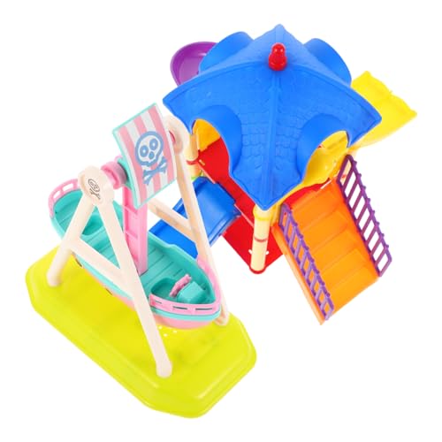Didiseaon 2 Stück Miniature Spielplatz Dekoration Teiliges Bunte Puppenhaus Spielplatzmodelle mit Rutsche und Piratenschiff Kreatives Rollenspiel für Motorik und Fantasie von Didiseaon