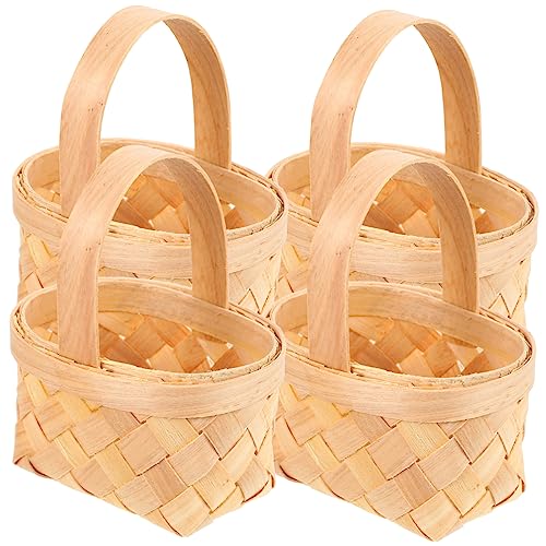 Didiseaon 4 Stück Handgeflochtener Korb Gewebter Korb Weberei Snackkorb Aus Rattan Stroh Jute Kleiner Runder Korb Weidenkorb Mit Deckel Körbe Für Regale Drinnen Korb Für Mädchen Hölzern von Didiseaon