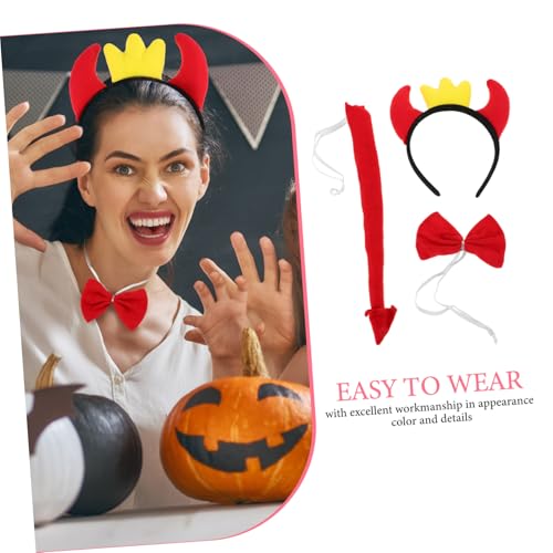 Didiseaon Demon Horn Haarreif Set mit Fliege und Markante Teufelshörner Stirnband Robustes Kostümzubehör für Halloween Karneval Maskerade und Cosplay Vielseitig Tragbar von Didiseaon