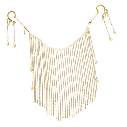 Didiseaon Gesichtskette mit Quasten Anhängern Leichte Komfortabel Modisches Hanfu Accessoire Mysteriöser Vorhang für Maskerade und Party Goldfarbenes Antikes Design von Didiseaon