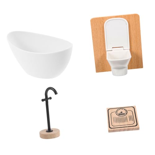Didiseaon Maßstab mit Badewanne Stehender Wasserhahn Toilette Miniatur Realistische Mini Deko für Puppenhaus Tragbar und Sicher für Spielspaß von Didiseaon