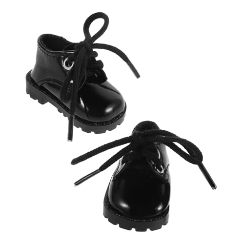 Didiseaon Miniatur Puppenschuhe aus Kunstleder Flach Glänzend Passend für Baumwollpuppen Modische Mini Schuhe für Puppenhaus Zubehör Einfach Anzuziehen Schwarz von Didiseaon