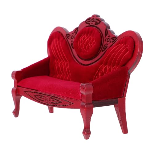 Didiseaon Puppenhaus-Couch Vintage-Sofa Aus Rotem Holz Mit Schnitzereien Miniatur-Doppelsofa Sessel Modell-Puppenhaus-Wohnzimmermöbel Für Puppenhaus-Dekoration von Didiseaon