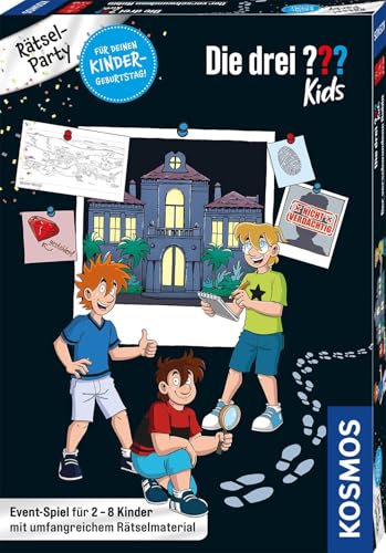 Die drei ??? Kids Rätselparty 683443 von KOSMOS, Geburtstagsparty Set inkl. Deko, feiern mit Die drei Fragezeichen Kids und gemeinsam Fall lösen, Komplett-Set für stressfreie Vorbereitung von Die drei
