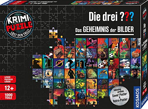 Die drei ??? - Krimi Puzzle - Das Geheimnis der Bilder von KOSMOS 680831, 1000 Teile, mit Fan-Plakat, Lesen, Puzzeln, Rätsel lösen, Detektiv Puzzle für Kinder ab 12 Jahre, Silver von Die drei