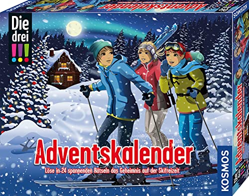 KOSMOS 632502 Die drei !!! Adventskalender 2023, Löse das Rätsel um das Geheimnis auf der Ski-Freizeit, mit 24 Detektiv-Gimmicks, Spielzeug-Adventskalender für Kinder ab 8 Jahre von Die drei ???