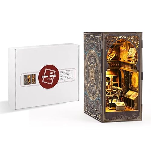 DIY Book Nook Kit, Diealles Shine 3D Holzpuzzle Book Nook Library mit LED-Licht, DIY Puppenhäuser Miniatur Haus Modellbausatz für Bücherecke Weihnachten Geburtstag Geschenke von Diealles Shine