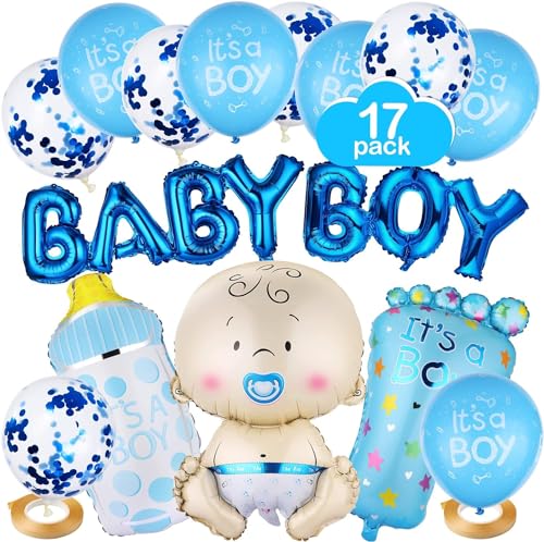 Luftballons Babyparty Junge, Diealles Shine 17 Stück Babyshower Boy Set für Deko Geburt Junge Willkommen, Blau Baby Ballon Boy für Baby Shower Deko Junge von Diealles Shine