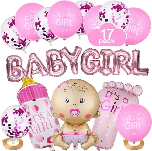 Luftballons Babyparty Mädchen, Diealles Shine 17 Stück Baby Ballon Mädchen für Baby Shower Deko Girl, Rosa Baby Girl Deko für Babyparty Deko von Diealles Shine