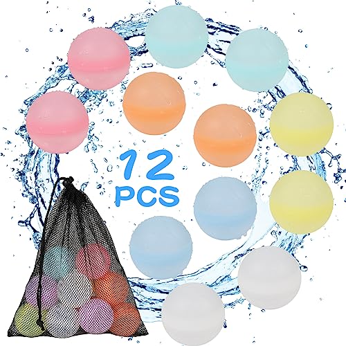 Wasserbomben Wiederverwendbar, Diealles Shine 12 Stück Wasserballons Wiederverwendbare, Wiederbefüllbare Wasserbomben Set für Wasserspielzeug Kinder Outdoor Sommer Aktivitäten Wasserschlacht von Diealles Shine