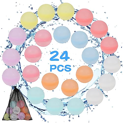 Wasserbomben Wiederverwendbar, Diealles Shine 24 Stück Wasserballons Wiederverwendbare, Wiederbefüllbare Wasserbomben Set für Wasserspielzeug Kinder Outdoor Sommer Aktivitäten Wasserschlacht von Diealles Shine