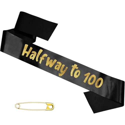 Schärpe zum 50. Geburtstag, Dekoration zum 50. Geburtstag, Schwarz und Gold, Glitzer, Satin-Schärpe mit Befestigungsstift, Partyzubehör zum 50. Geburtstag, Geschenkideen Schärpe zum 50. Geburtstag, Dekoration zum 50. Geburtstag, Schwarz und Gold, Glitzer, Satin-Schärpe mit Befestigungsstift, Partyzubehör zum 50. Geburtstag, Geschenkideen von Difistik