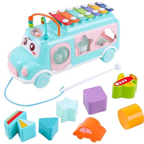 Baby Musikinstrument Spielzeug, Montessori Spielzeug mit 7 Blöcken Verschiedener Formen, Bus Themen Perkussions Spielzeug für 2 3 4 5 Jahre alte Jungen Mädchen von DigHealth