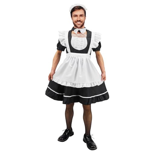 Male Maid Cosplay Dress Suit Maid Big Hemline Flared Dress Set Men Funny Performances Stage Costumes With Headwear and Stockings (L) von DigiTizerArt