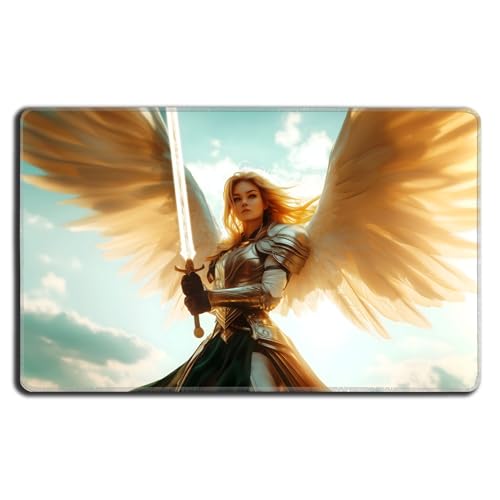Digital Sorcery Studio Kartenspiel-Playmat – Premium genähter Rand – perfekt für MTG Fallout Commander Decks (Sigarda Angel Warrior) von Digital Sorcery Studio