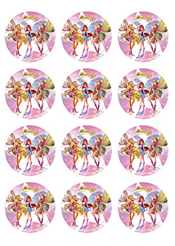 Digital-on 12 Muffinaufleger ca. 6 cm zum selbst ausschneiden, Cupcakes Muffinsbild Geburtstag Motiv: Winx Feen Elfen, Fondant, bunt (colorful), 1 Stück, Tortenaufleger von Digital-on
