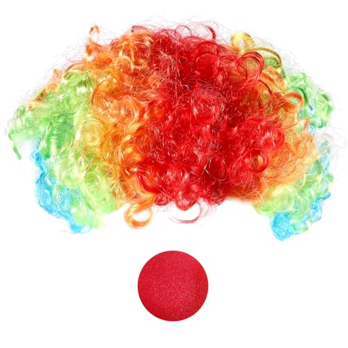 Diheohg Rot Clown Nase Schaum + Mehrfarbige Clown-Peruecke Fuer Rollenspiel Peruecke Diheohg Rot Clown Nase Schaum + Mehrfarbige Clown-Peruecke Fuer Rollenspiel Peruecke von Diheohg