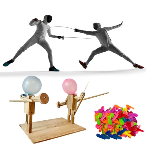 Dihope Balloon Bamboo Man Battle, 2024 New Handmade Wooden Fencing Puppets, Ballon-Bambus-Mann-Schlacht, Holz-Bots-Kampfspiel für 2 Spieler, Holzkämpfer mit 150 Ballon, Desktop-Kampfspiel von Dihope