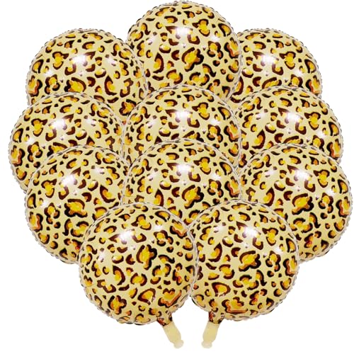 10 Stück 45,7 cm Leoparden-Geburtstagsballons, Geparden-Party-Dekorationen, Safari-Themen-Aluminiumfolienballons, Kuh-Druck-Dekor, für Dschungel-Geburtstag, Hochzeit, Tierdruck-Partyzubehör (gelb) von DiiWmme