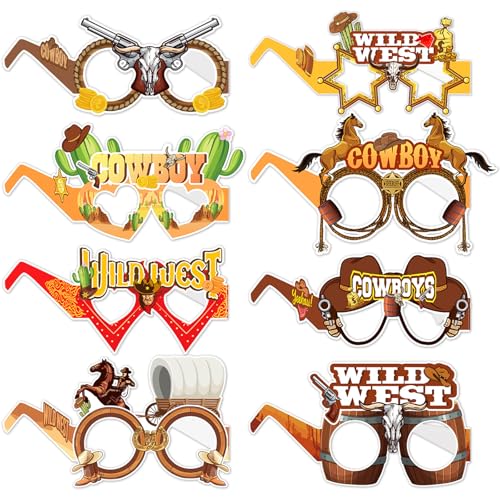 DiiWmme Partybrillen für Kinder und Erwachsene, Cowboy-, Rugby-Themenpapier, ausgefallene Partybrillen, Partyzubehör für Kostüm, Geburtstag, Weihnachten, 8 Stück (B) von DiiWmme