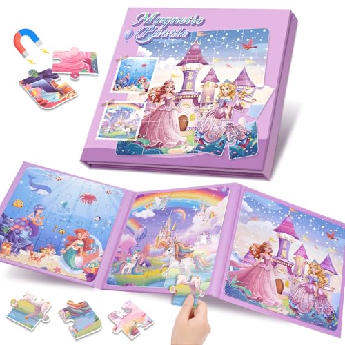 Geschenk Mädchen 4 5 6 7Jahre Geschenkideen, Puzzle ab 3-4-5-6 Jahre für Mädchen Kinder Reisespiele Spielzeug ab 3-8 Jahre Mädchen Einhorn Magnetspiel Beschäftigung für Kinder im Flugzeug Autofahrt von Dikence