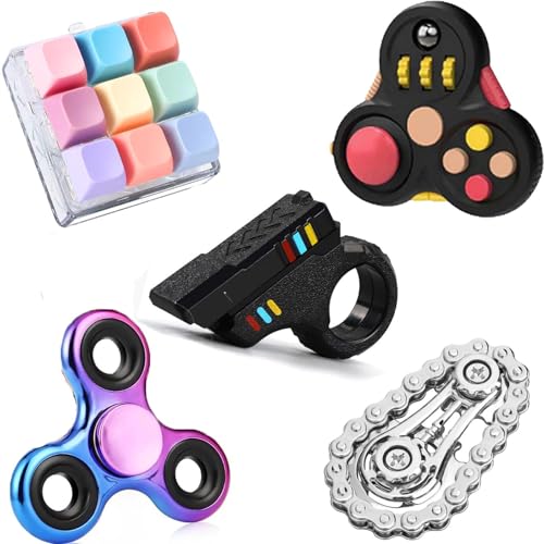 5 Stück Fidget Toys Set für Kinder Erwachsene, Sensory Pack mit Fidget Slider Fidget Cube Pad Finger Fahrrad Kette, Coole Gadgets Schreibtisch Handkreisel Party Geschenk 5 Stück Fidget Toys Set für Kinder Erwachsene, Sensory Pack mit Fidget Slider Fidget Cube Pad Finger Fahrrad Kette, Coole Gadgets Schreibtisch Handkreisel Party Geschenk von Dilabnda