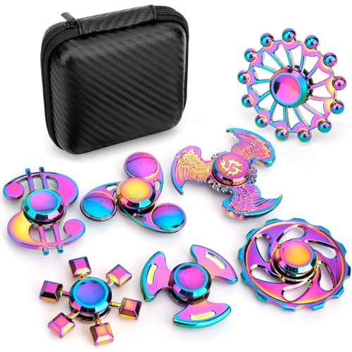 7PCS Cool Fidget Spinners Toy Pack Spielzeug Set for Kids Adults, Regenbogen Metal Finger Hand Spinners Set Fingertip Gyro for Spirale Twister Anti Angst Geschenke, Geschenk für Jungen Mädchen von Dilabnda