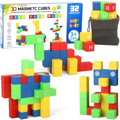 Dilabnda Magnetische Bausteine 32 Teile, 2.5CM Magnetspielzeug Blöcke Kinder Magnetbausteine STEM Spielzeug Vorschule Magnetspiele Bauklötze für Geschenk ab 3 4 5 6 7 8 Jahre Junge Mädchen von Dilabnda