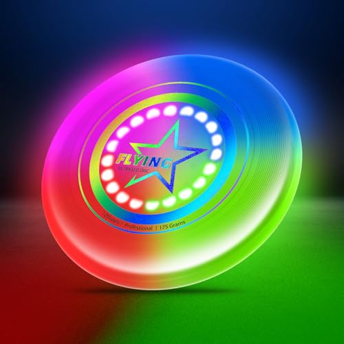 Ultraheller Flying Disc, Leuchtende Flugscheibe – 12 Intelligente Lichtprogramme, Wiederaufladbar & Stoßfest (Ideal für Nachtspiele, Gartenpartys, Kindergeburtstag 6+) 175g von Dilabnda