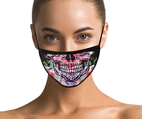 Dilara Designer Maske mit Totenkopf Motiv aus 100% Baumwolle für Gesicht - 90 Grad waschbar für Damen Skelett Skull bunt Rose, Blumen (Totenkopf Rosen) von Dilara