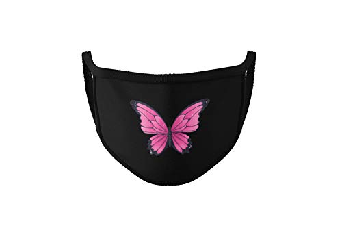 Maske aus 100% Baumwolle Stylisch mit Motiv Rosa Butterfly - Modische Masken für Damen, Erwachsene in schwarz mit rosa/pink (Schmetterling) von Dilara