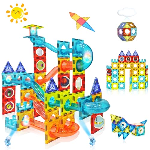 Dilhvy Magnetische Bausteine mit Kugelbahn Bunt, Magna Tiles - Konstruktionsspielzeug | Besten Montessori Spielzeug Geschenke für Kinder ab 5 6 7 8 9 10+Jahre | Jungen & Mädchen von Dilhvy