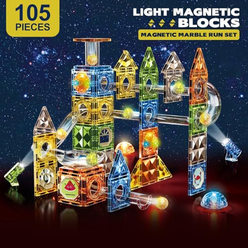 Dilhvy Magnetische Bausteine 105 Teile mit Magnet Kugelbahn Bunt, Magna Tiles - Montessori Konstruktions Spielzeug, von Dilhvy