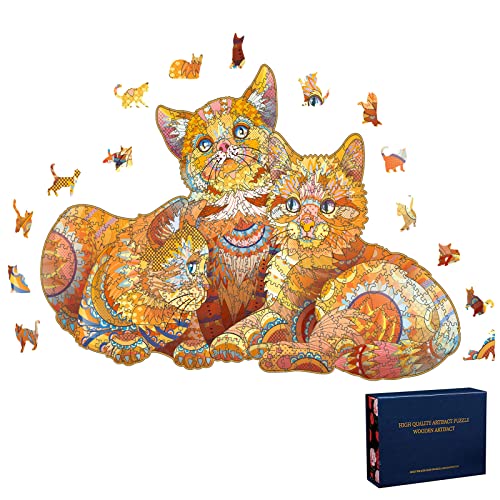 Holzpuzzle Erwachsene, DiliDala Puzzle Holz 200 Teile Holzpuzzle Tiere Wooden Puzzle Geschenk für Erwachsene und Kinder Teenager Geschenk Lernspielzeug 20x30.5cm (Orangene Katze) von DiliDala