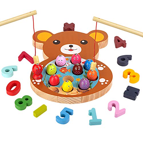 Dilpeak Holzspielzeug Angelspiel Magnet Spielzeug, Montessori Spielzeug, Kinderspielzeug Mathematische Berechnung Lernspiele Geschenk (2 in 1 Bär) von Dilpeak