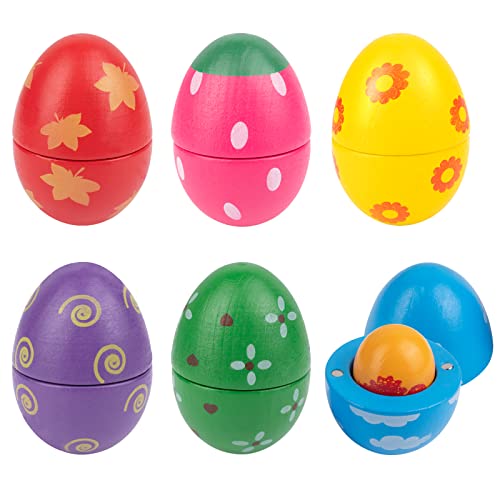 Dilpeak Eier Spielzeug, Eier mit Magnetfunktion, Eier mit leicht ablösbarer Schale, Farbige Eier Spiel, Realistisches Ostern Lernspielzeug für Kinder ab 3 Jahre aus Holz von Dilpeak