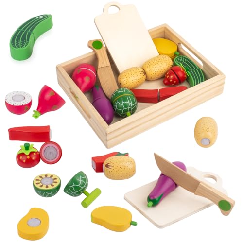 Spielküche Zubehör Holz, Holz Obst und Gemüse zum Schneiden, Kinderküche Zubehör, Spielobst zum Schneiden, Kinder Simulation Lernspielzeug Rollenspiele Geschenk Spielküche Zubehör Holz, Holz Obst und Gemüse zum Schneiden, Kinderküche Zubehör, Spielobst zum Schneiden, Kinder Simulation Lernspielzeug Rollenspiele Geschenk von Dilpeak