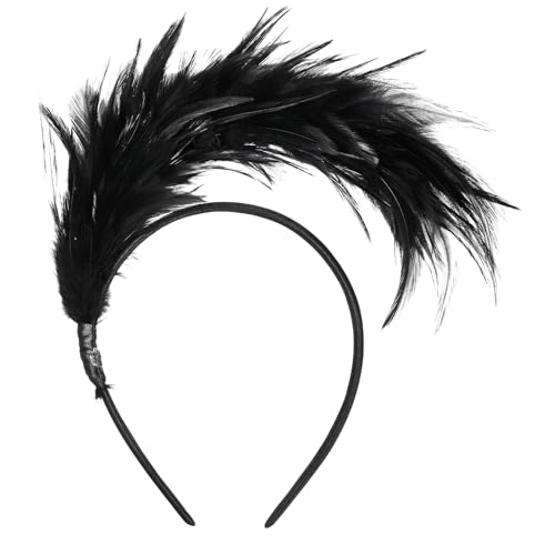 Dilunave Bunt Feder Stirnband Fascinator Stirnbänder Cosplay Feder Haarband Karneval Party Kopfschmuck Regenbogen Feder Haarreif Kostüm für Ostertag Hochzeit Halloween Party(Schwarz) von Dilunave