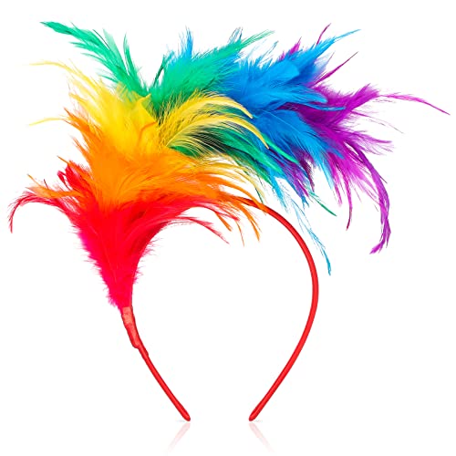 Bunt Feder Stirnband Fascinator Stirnbänder Cosplay Haarband Karneval Party Kopfschmuck Regenbogen Feder Haarreif Feder Kopfbedeckung Kostüm für Ostertag Hochzeit Halloween Party von Dilunave